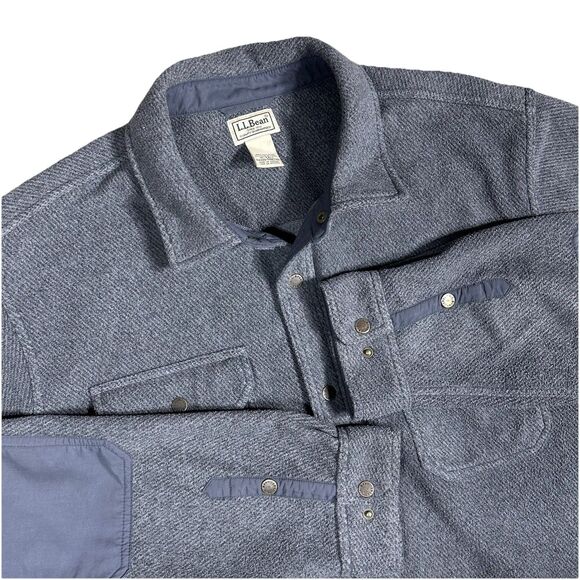 LL Bean Mens XL Tall Gray Allagash Overshirt Snap Shacket Jacket Elbow Patches - Picture 2 of 10